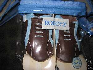 New NIP Robeez crib shoes blue brown sneakers 6 12 mo  