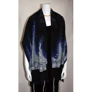  Israel Silk Tallit, Black with Gray and Navy Everything 