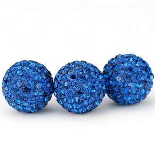 25 Aqua Blue Dense/Bling Pave Rhinestone Ball Beads Fits Bracelet 10mm