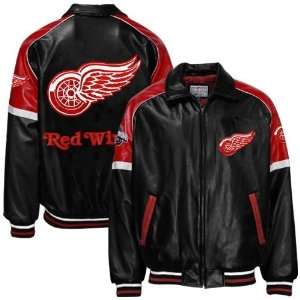 Detroit Red Wings Black Varsity Pleather Jacket  Sports 