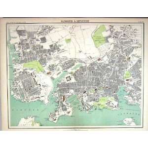   Map England 1891 Street Plan Plymouth Devonport Docks