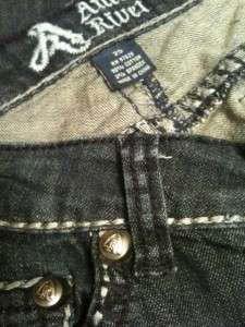 Juniors~Antique Rivet Jeans~Size 25~Dark/Embellished/Distressed~EUC 