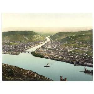 Photochrom Reprint of Bingen and the bridge, the Rhine, Germany 
