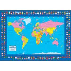  Political Map   World Flags Poster Print