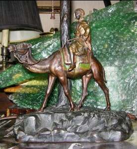 Vienna Cold Painted Bronze Lamp of an Arab on a Camel Signed Bergmann 