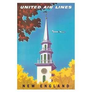  World Travel Poster United Air Lines New England 12 inch 