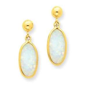  14k Yellow Gold Created Opal Dangle Earrings Jewelry