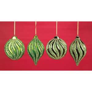  Set of 4 Natures Glow Green Glittered Christmas Ornaments 
