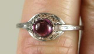 Deco Stunning 1/2ctw Cabochon Cut Rhodolite Garnet Filigree Sterling 