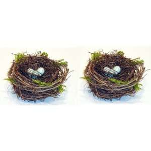   Twig Bird Nests with 3 Robin Eggs  Set of 2 Patio, Lawn & Garden