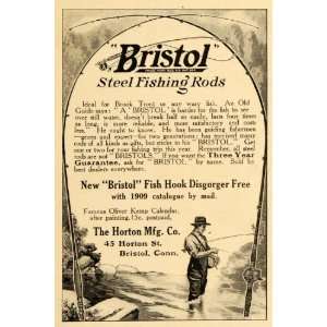  1909 Ad Bristol Steel Fishing Rods Fish Hook Horton 