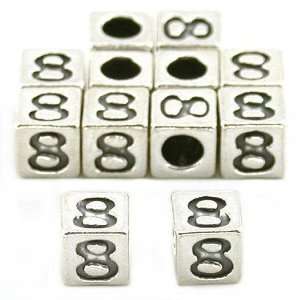   12 Number Cube Beads #8 Sterling Silver 4.5mm Jewelry