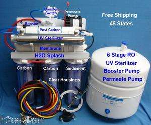 Reverse Osmosis System 6 Stage 80gpd RO+UV Booster/Permeate Clear w 