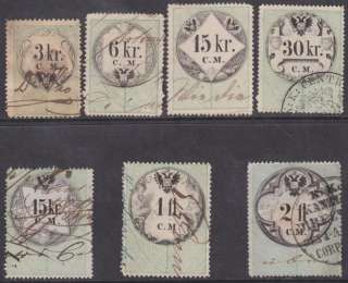 Austria General Revenues 1854 CM 7 diff used stamps  