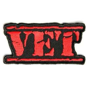 Vet Patch   Military Stamp letters Red, 3x1.5 in, embroidered iron on 