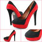 SHOEZY womens dress black red suede round toe sky high heel platform 