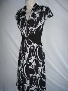 Jones New York Dress 12 NEW Black White Printed Stretch  