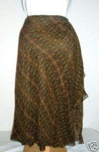 NWT Ralph Lauren Brown Green Silk Mock Wrap Skirt L  