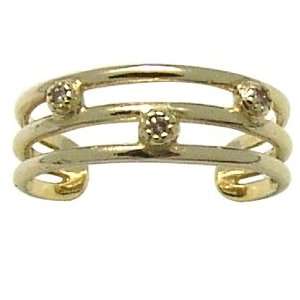    Genuine Diamond Triple Band 14K Yellow Gold Toe Ring Jewelry
