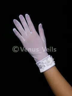 Ivory Bridal Wedding Party Prom Rhinestone Wrist Gloves  