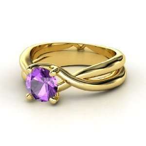    Entwined Ring, Round Amethyst 14K Yellow Gold Ring Jewelry