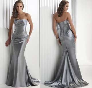 Charm Silver Beadwork Long Formal Ball Evening Gown Prom dress Sz 6 8 
