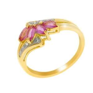    9ct Yellow Gold Pink Sapphire & Diamond Ring Size 8.5 Jewelry