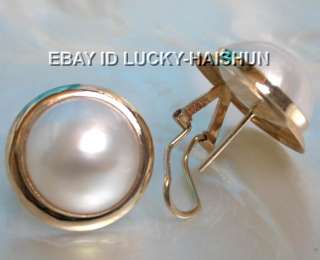 Classic 18mm South Sea white Mabe Pearls earrings 14K  