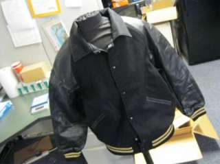 MEDIUM Game Sportswear Varsity Letterman Jacket Black / Gold Trim NEW 