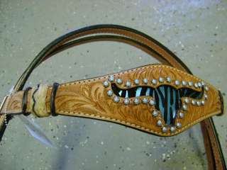 TURQUOISE BLUE ZEBRA MAD COW BRAND CUSTOM LEATHER WESTERN SHOW BRIDLE 