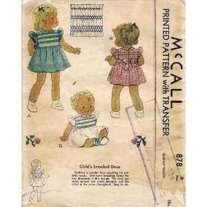  McCall 878 Vintage Sewing Pattern Toddler Girls Smocked 