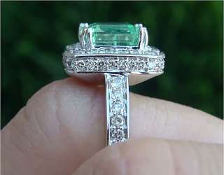   30 Carat Natural Colombian Emerald Diamond Ring 14k White Gold  