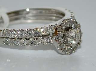 DIAMOND WEDDING SET 1CT ENGAGEMENT RING + BAND WHITE GOLD 2PC ROUND 