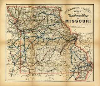 Railroad Train Historic Map Missouri 1888  