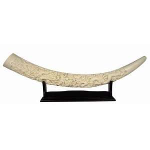   Ivory Finish Engraved Tusk Sculpture With Stand