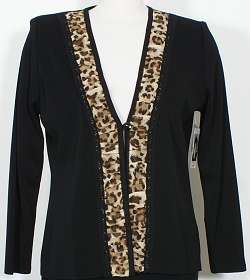 NWT MISOOK Black Leopard Crochet Trim Jacket PL L  