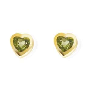  9ct Yellow Gold Peridot Heart Stud Earrings Jewelry