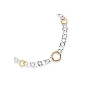  Sterling Silver Polished & Vermeil Circle Link Necklace 