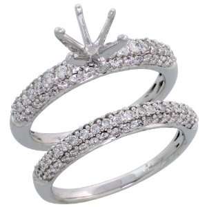 14k White Gold Semi Mount Diamond Ring 2 Piece Wedding Set for Her, w 