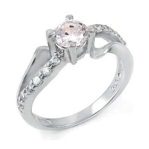 A3RZ0040) Sterling Silver Ring, Set with High Quality Cubic Zirconia 