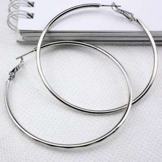Silver Stainless Steel 60mm Big Round Hoop Earrings + GIFT  