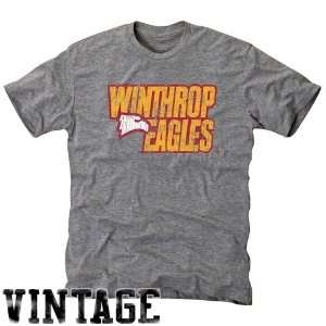 Winthrop Eagles Ash Distressed Logo Vintage Tri Blend T shirt  