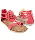 Girls Flower Ankle Strap Flat Thong Sandals Pink Size 9 4 / kids t 