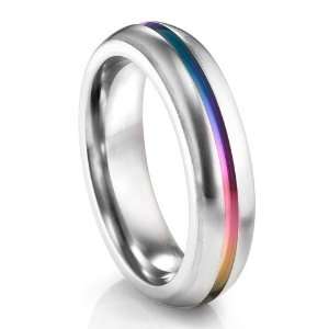  EDWARD MIRELL Titanium Ring with Rainbow Groove Jewelry