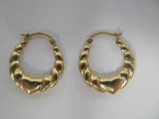 14KT Yellow Gold Heart Hoop Earrings 1.8 Grams  
