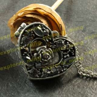 Antique Rose Heart Shape Locket Charms Necklace Pendant  