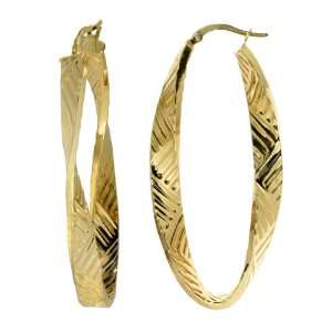   Yellow Gold Italian Fancy Twisted Weave Pattern Hoop Earrings Jewelry