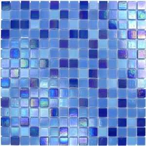  3/4 x 3/4 glass mosaic in cobalt blue iridescent blend 