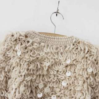 New Woman Beige Retro Knitting Sequins Sweat Cardigan One Size  
