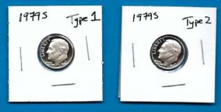 1979 S Proof Type 1 & Type 2 Roosevelt Dimes 2 coins  